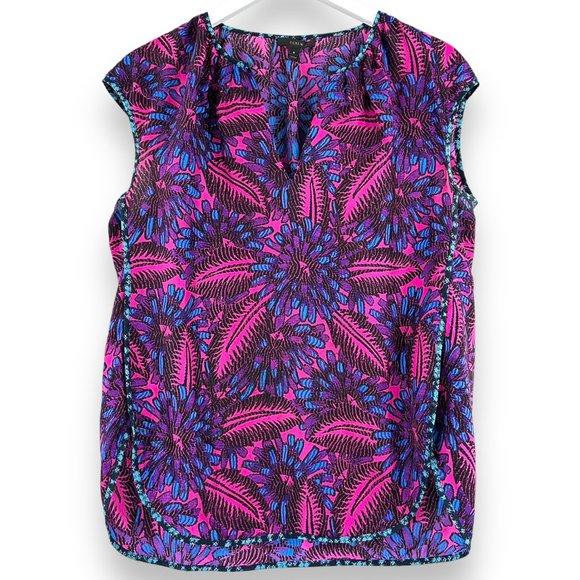 J.Crew Purple Pink Midnight Floral Cocoon Silk Sleeveless Blouse Top sz 8 - Picture 1 of 7